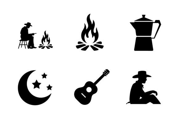 Cowboy Campfire Western Icon Set EPS Review