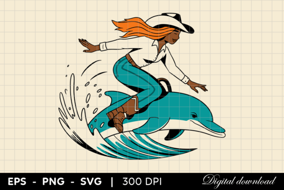 Cowgirl Riding Dolphin Fun Western Ocean Review