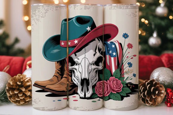 Patriotic Western Cow Skull 20oz Tumbler