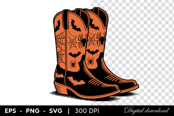 Vintage Halloween Cowboy Boots Spiderweb