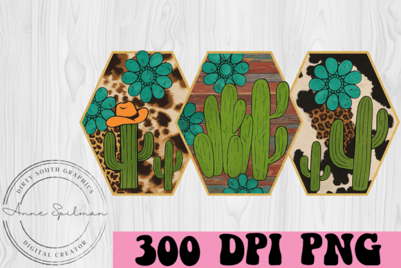 Western Frames Cactus, Turquoise for Embroidery Projects